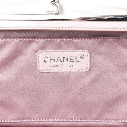 Chanel Lambskin Quilted Pearl Kiss Lock Clutch Black White 7 of 11