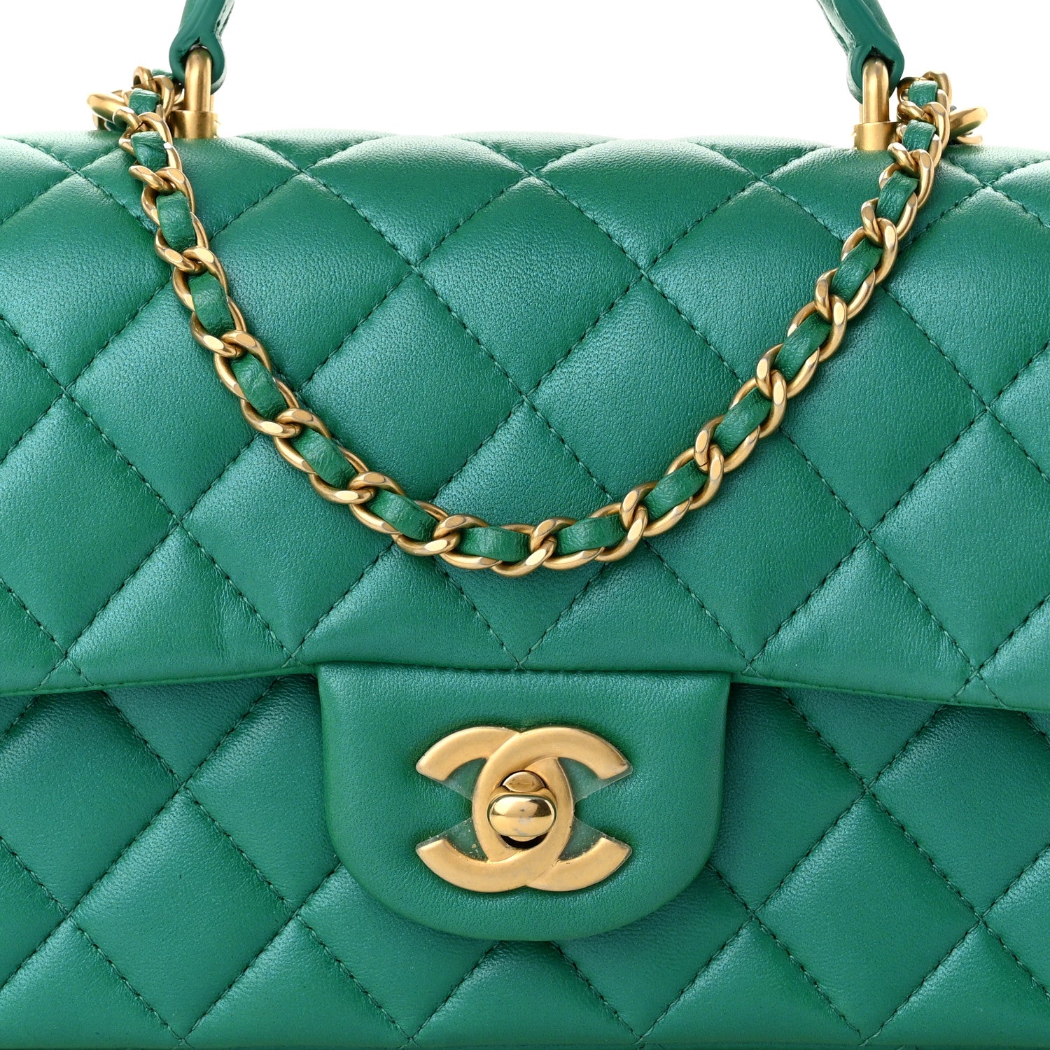 Chanel Iridescent Lambskin Quilted Mini Top Handle Rectangular Flap Green 8 of 11