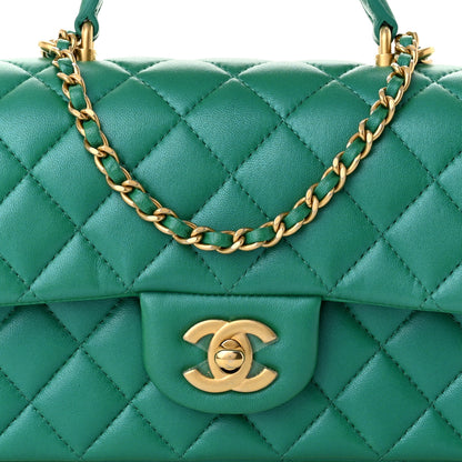 Chanel Iridescent Lambskin Quilted Mini Top Handle Rectangular Flap Green 8 of 11