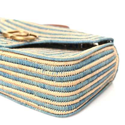 Gucci Raffia Woven Small GG Marmont Shoulder Bag Natural Light Blue 10 of 11