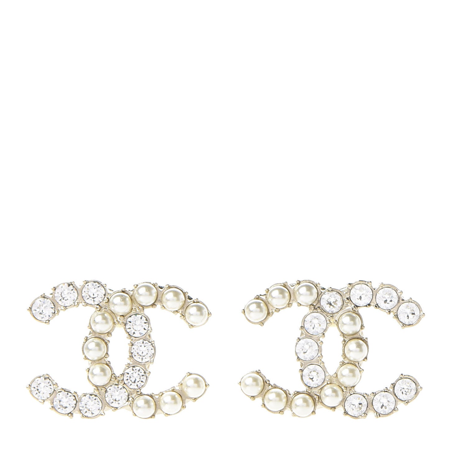 Crystal Pearl CC Dazzling Domino Earrings Gold