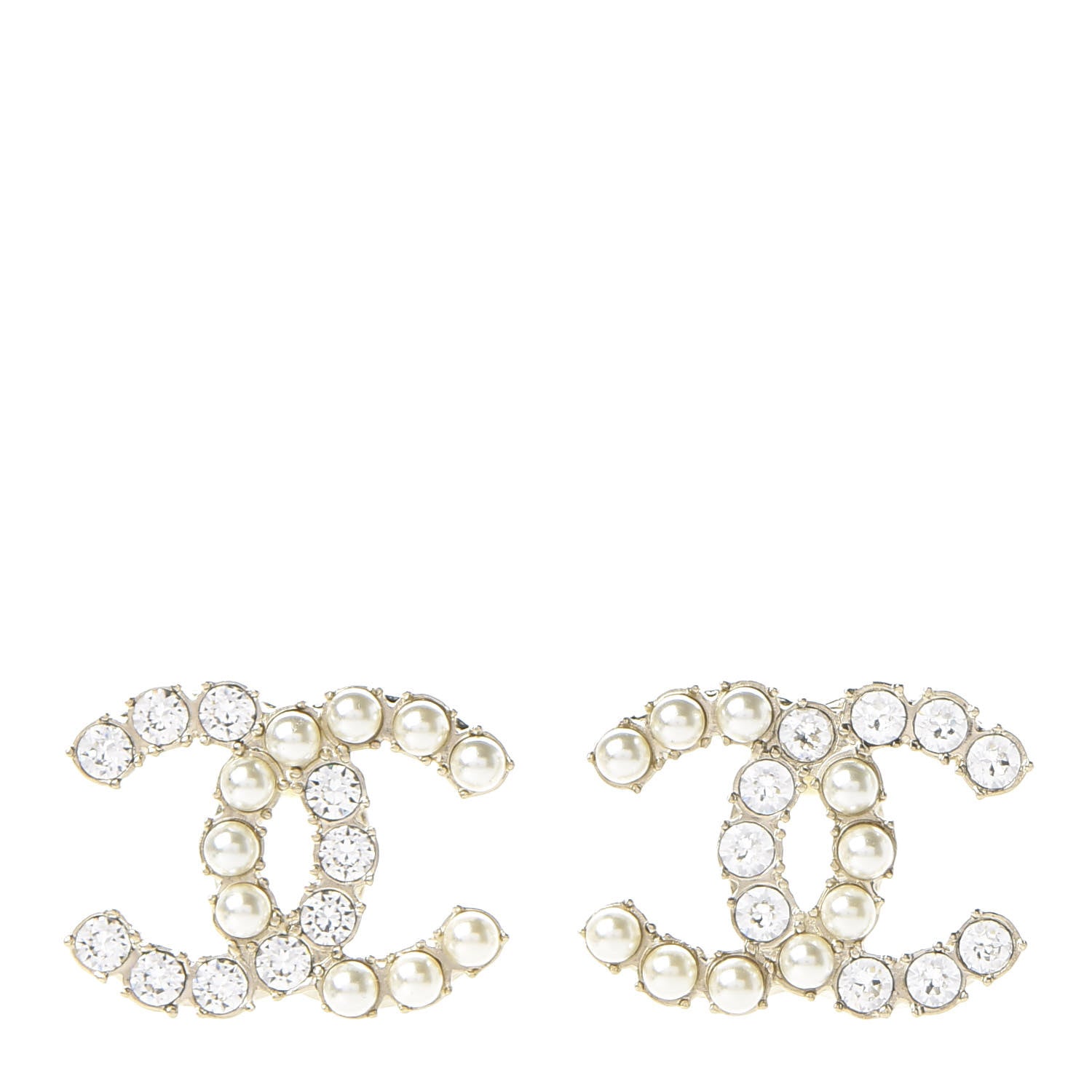 Chanel Crystal Pearl CC Dazzling Domino Earrings Gold 1 of 5