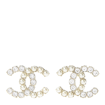 Chanel Crystal Pearl CC Dazzling Domino Earrings Gold 1 of 5