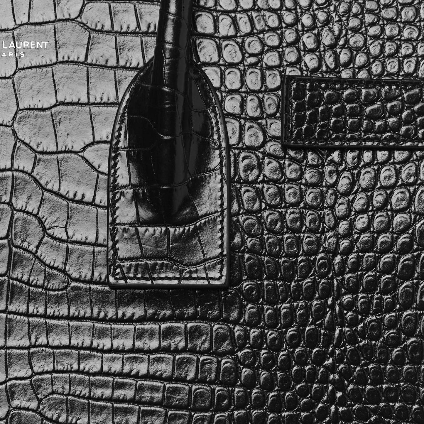 Patent Crocodile Embossed Small Sac de Jour Black