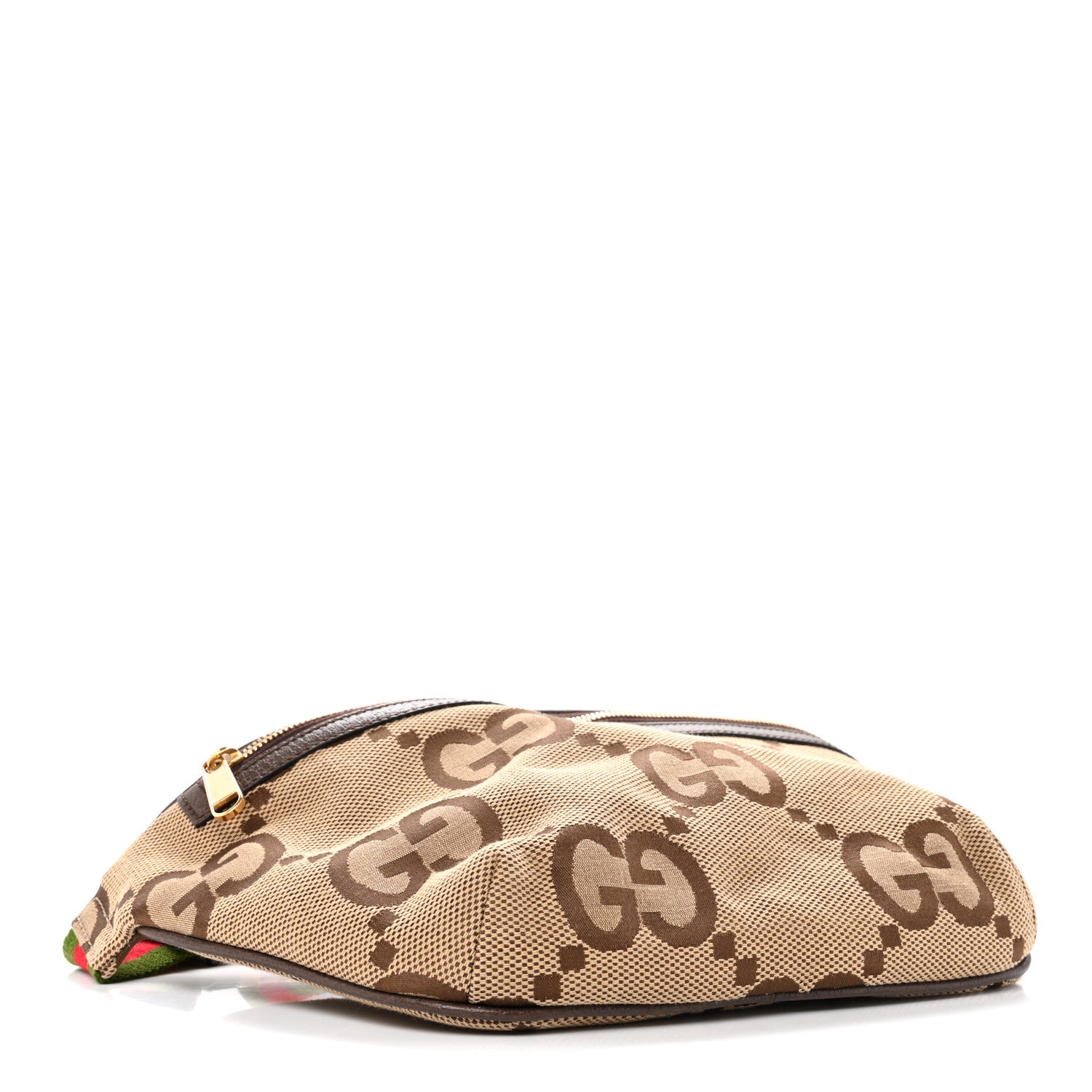 Gucci Monogram Jumbo GG Textured Dollar Calfskin Web Belt Bag Camel Ebony New Acero 4 of 12