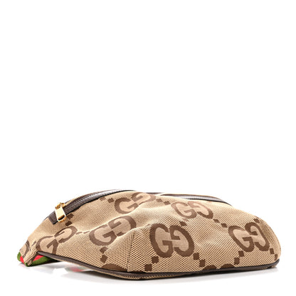 Gucci Monogram Jumbo GG Textured Dollar Calfskin Web Belt Bag Camel Ebony New Acero 4 of 12