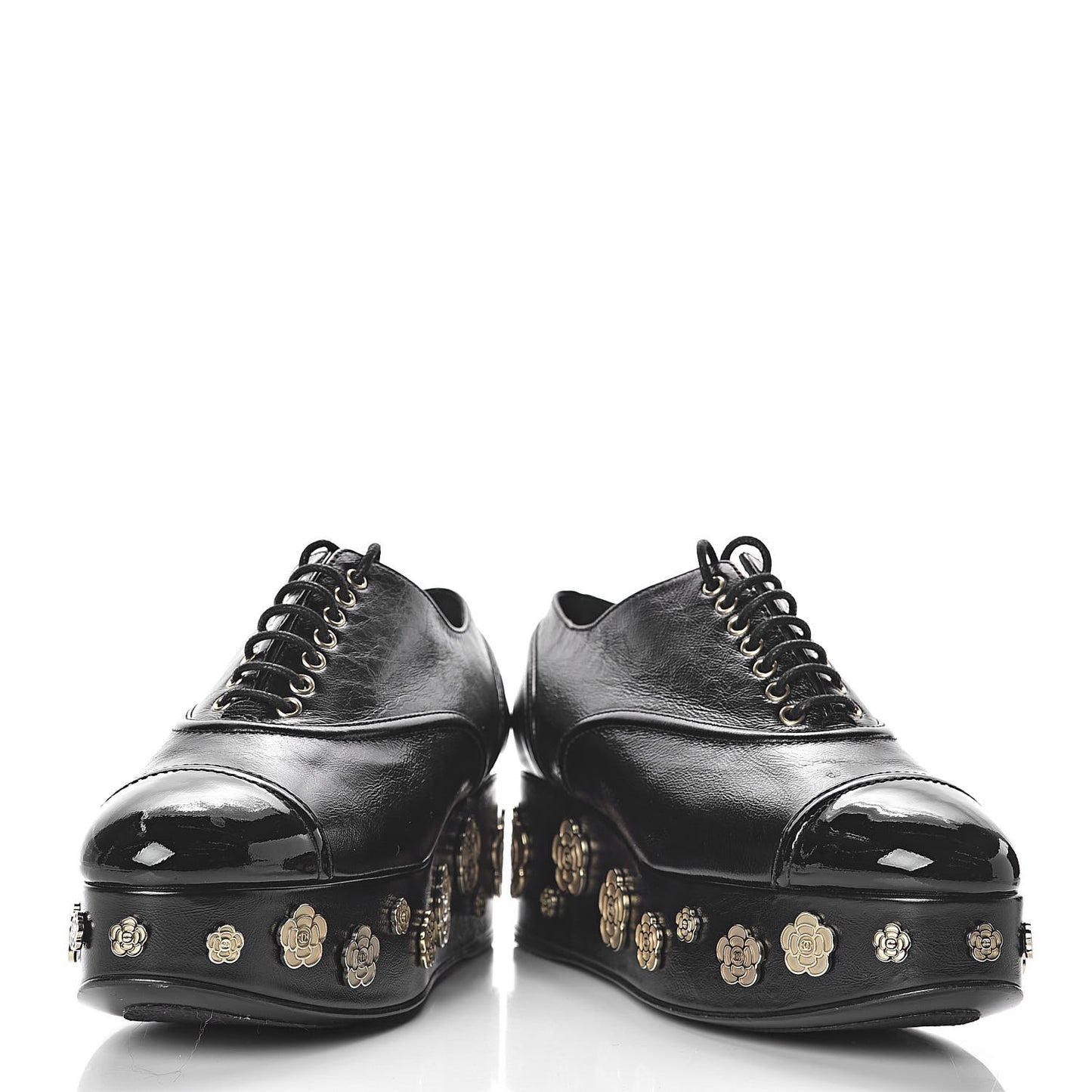 Crumpled Calfskin Lace Up Platform Oxford 37.5 Black