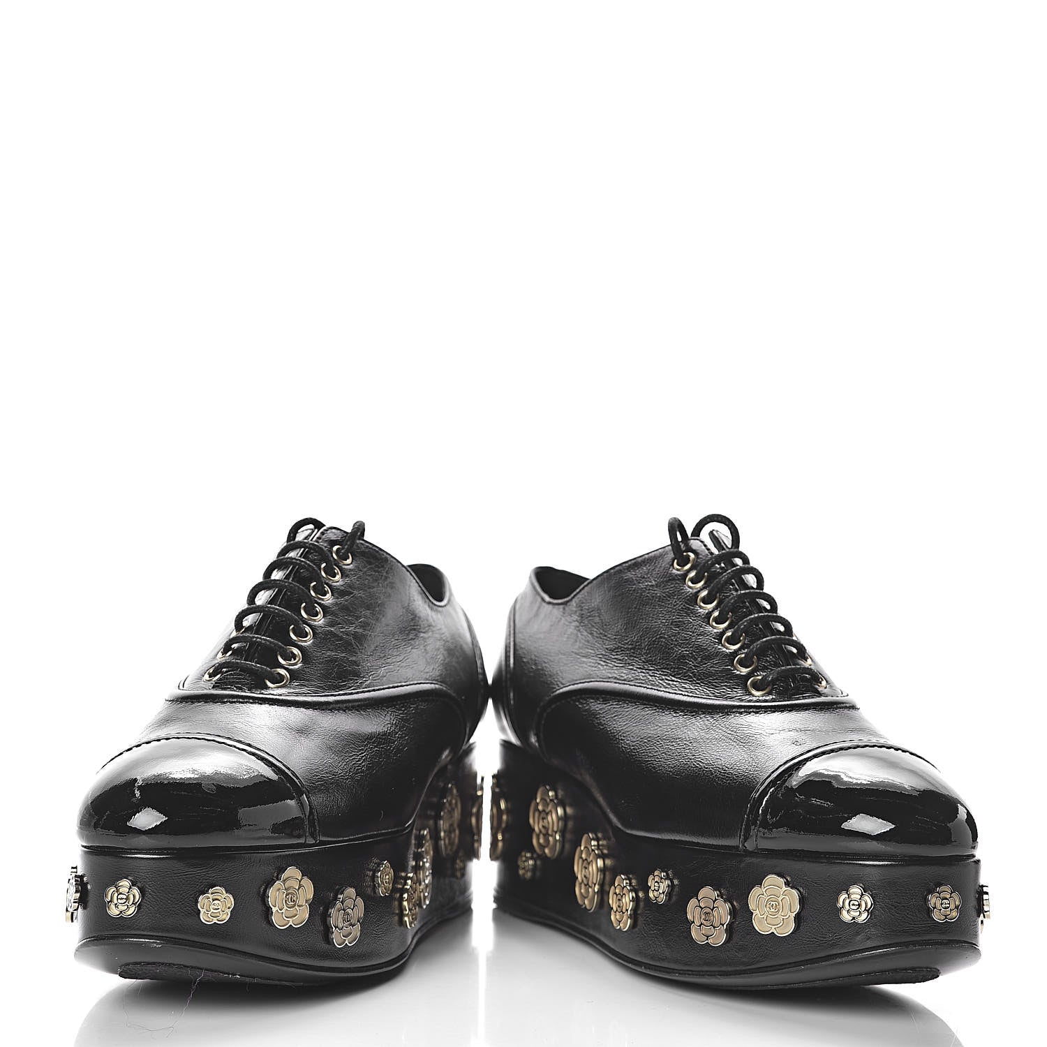 Chanel Crumpled Calfskin Lace Up Platform Oxford 37.5 Black 11 of 11