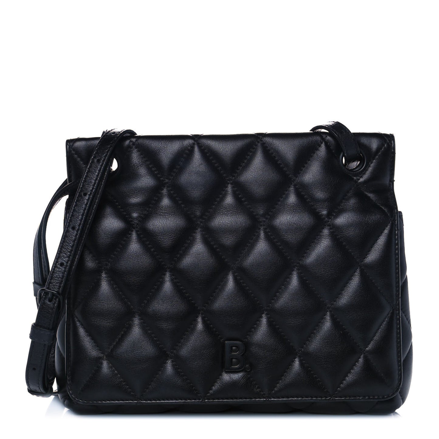 Nappa Calfskin Quilted Medium Touch B Shoulder Bag Black
