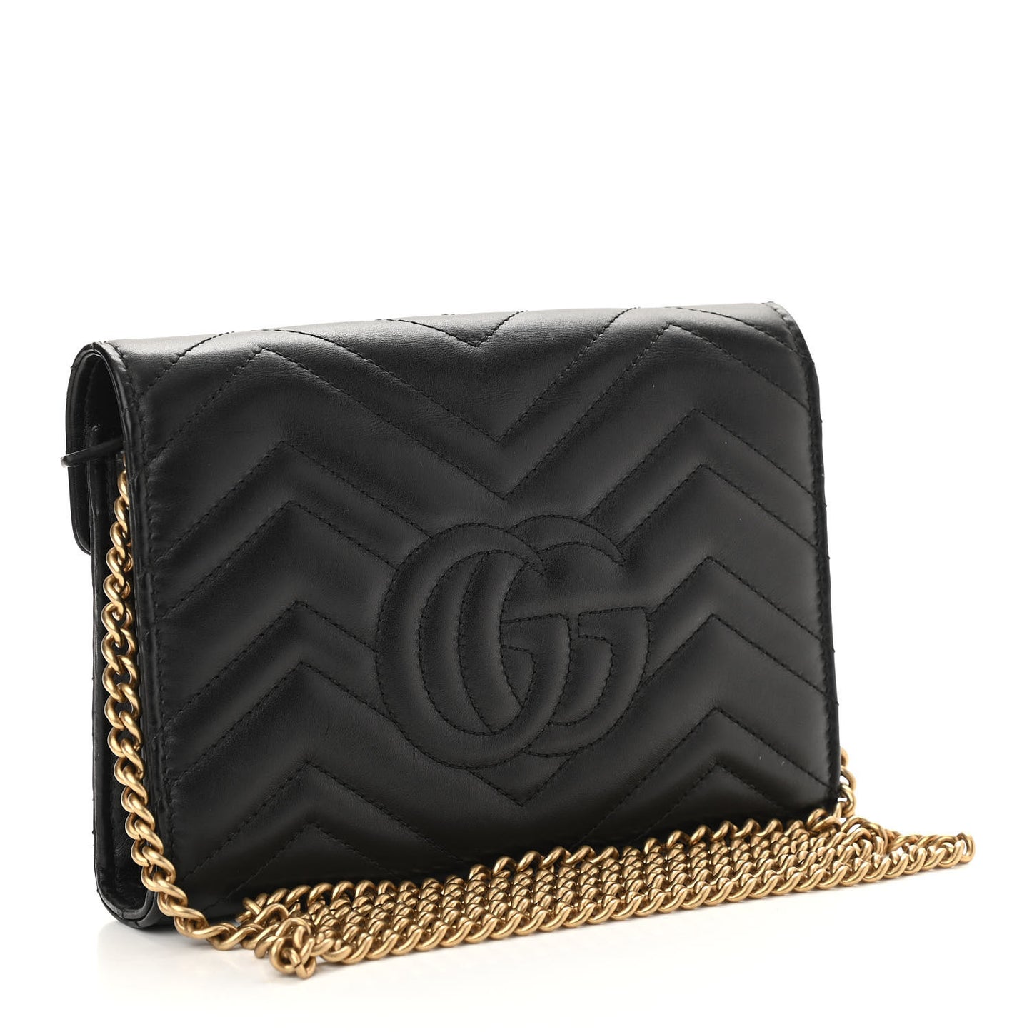 Calfskin Matelasse GG Marmont Chain Wallet Black