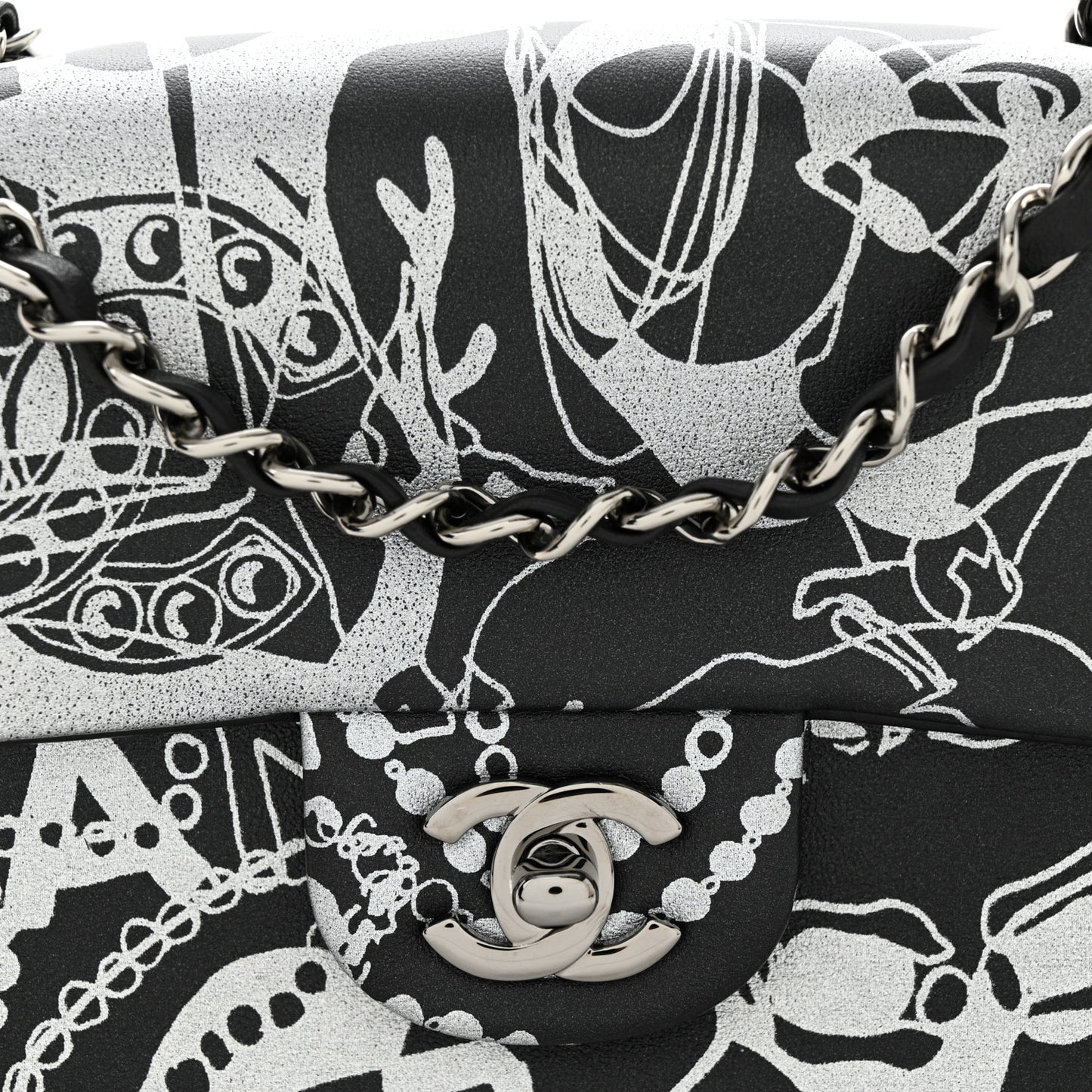Lambskin Printed Mini Rectangular Flap Black Silver