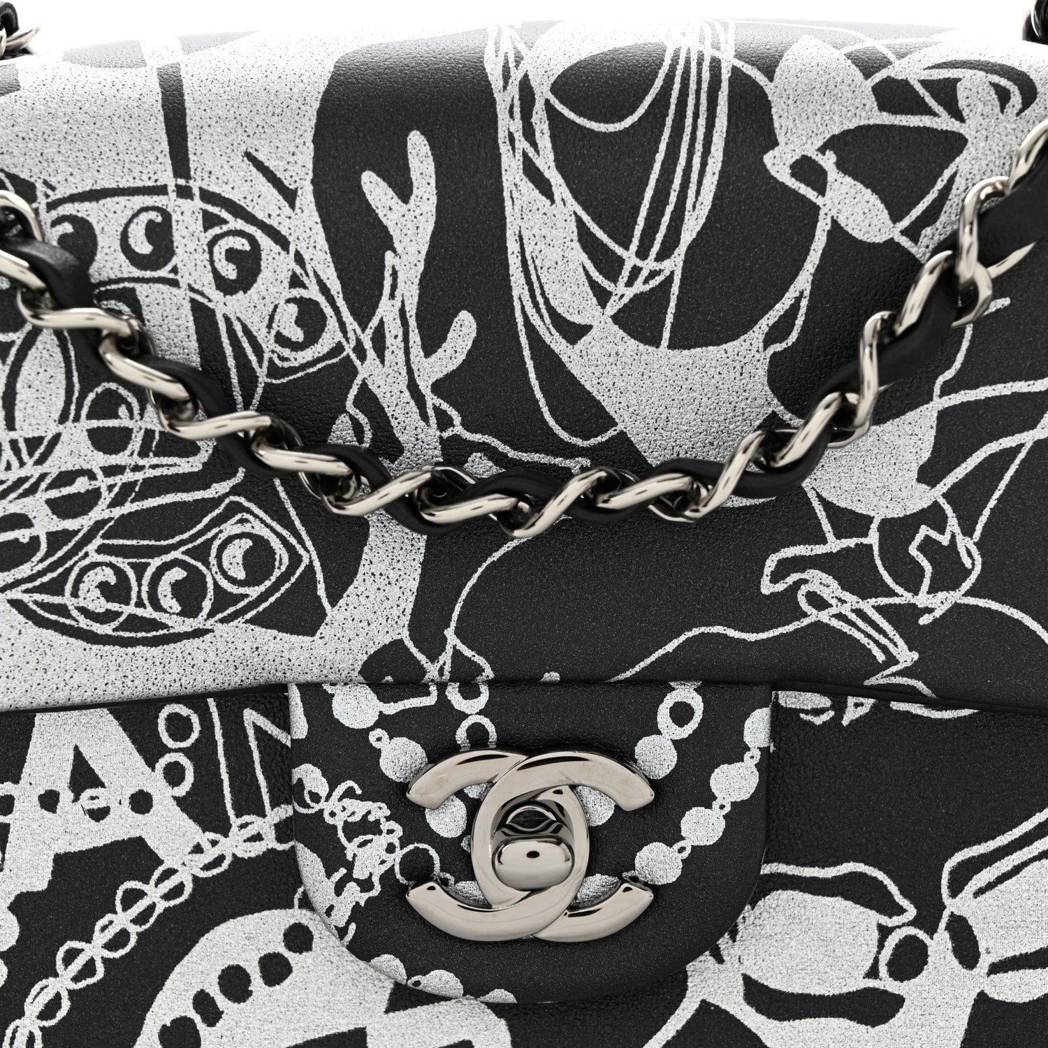 Chanel Lambskin Printed Mini Rectangular Flap Black Silver 8 of 11