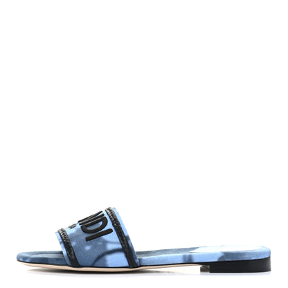 Fendi Canvas Floral Print Logo Flat Slide Sandals 35.5 Sagittarius Black 1 of 12