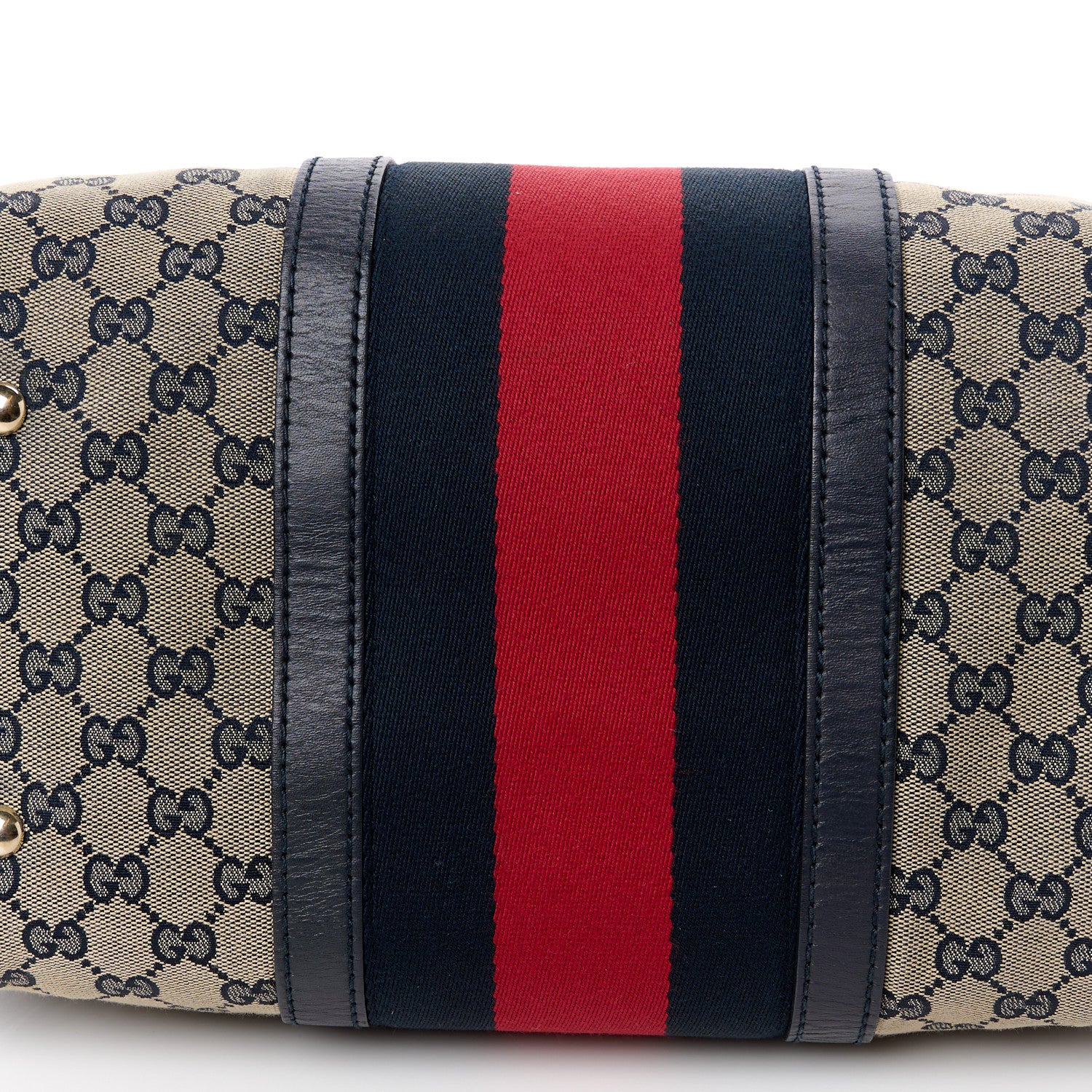 Gucci Monogram Selleria Calfskin Vintage Web Medium Boston Beige Blue 18 of 21