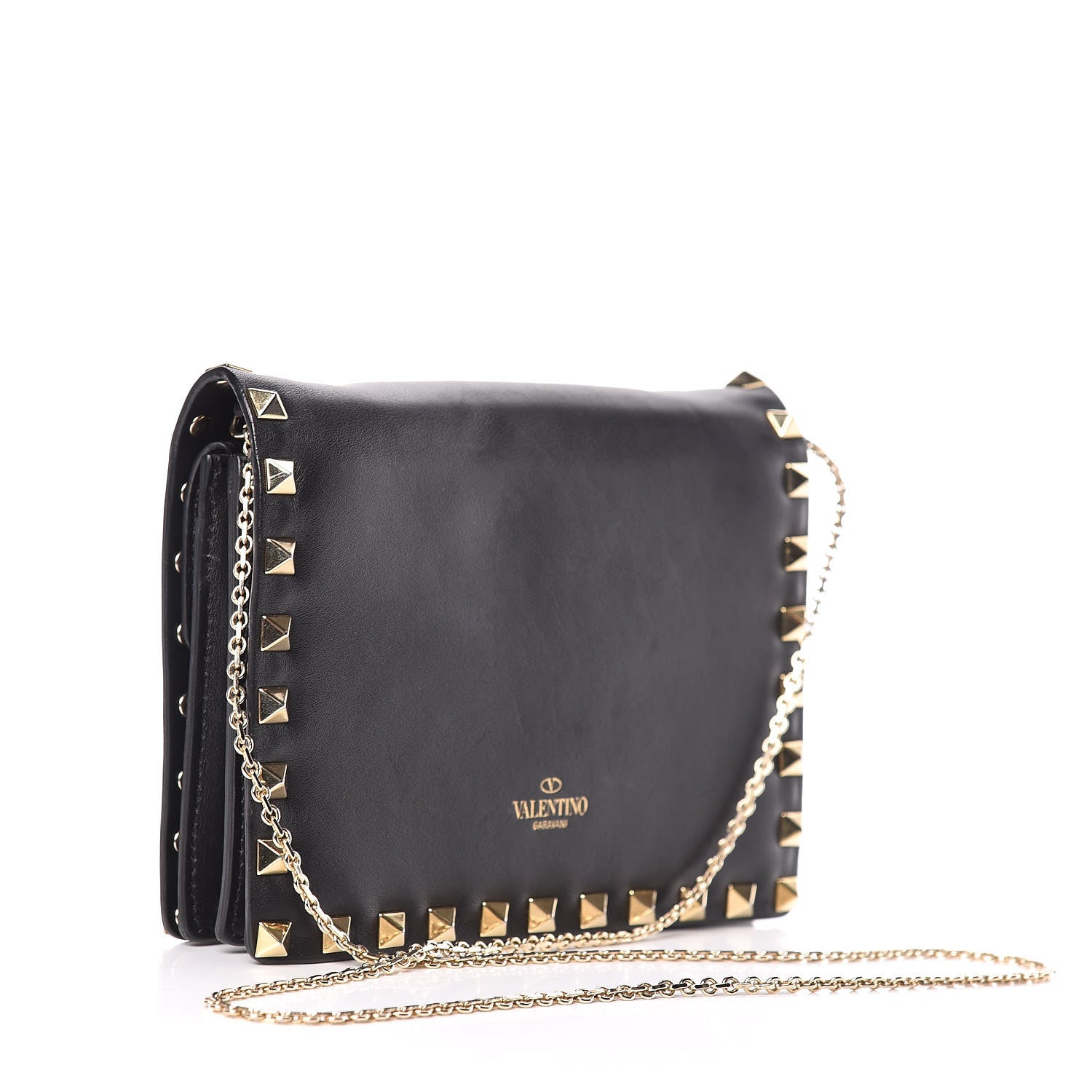 Valentino Garavani Calfskin Rockstud Wallet on Chain Black 3 of 15