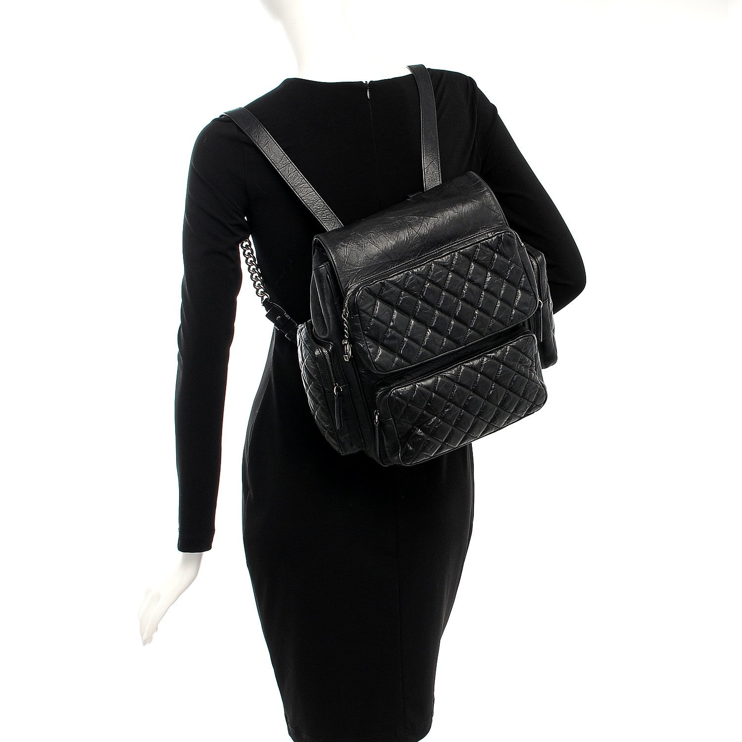 Chanel Aged Calfskin Quilted Large Casual Rock Backpack Black 2 of 11