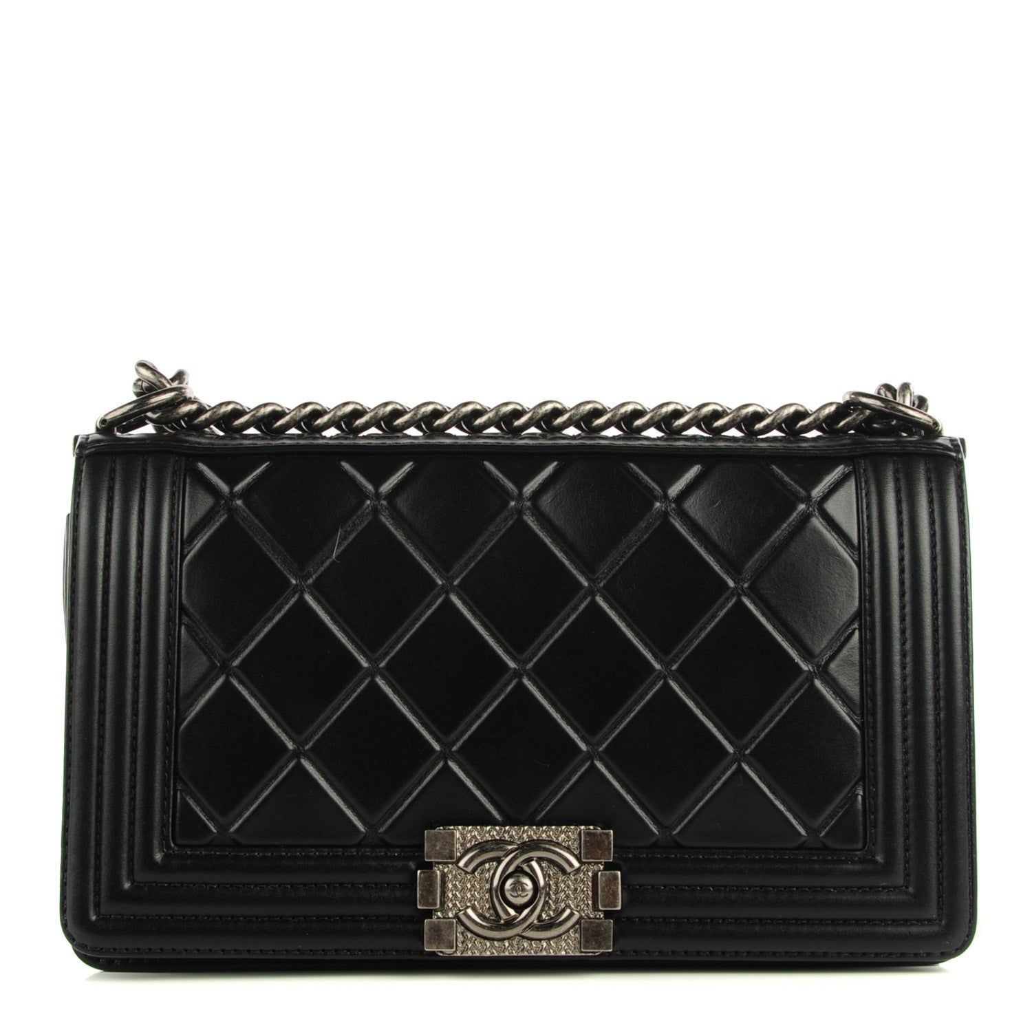 Chanel Calfskin Embossed Medium Paris Salzburg Boy Flap Black 1 of 9