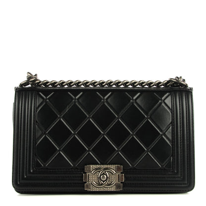 Chanel Calfskin Embossed Medium Paris Salzburg Boy Flap Black 1 of 9
