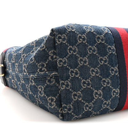Gucci Denim GG Monogram Web Small Giglio Tote Blue White 9 of 10