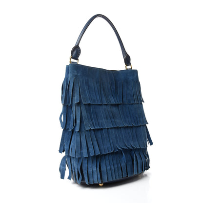 Burberry Prorsum Suede Fringe Bucket Bag Blue 3 of 11