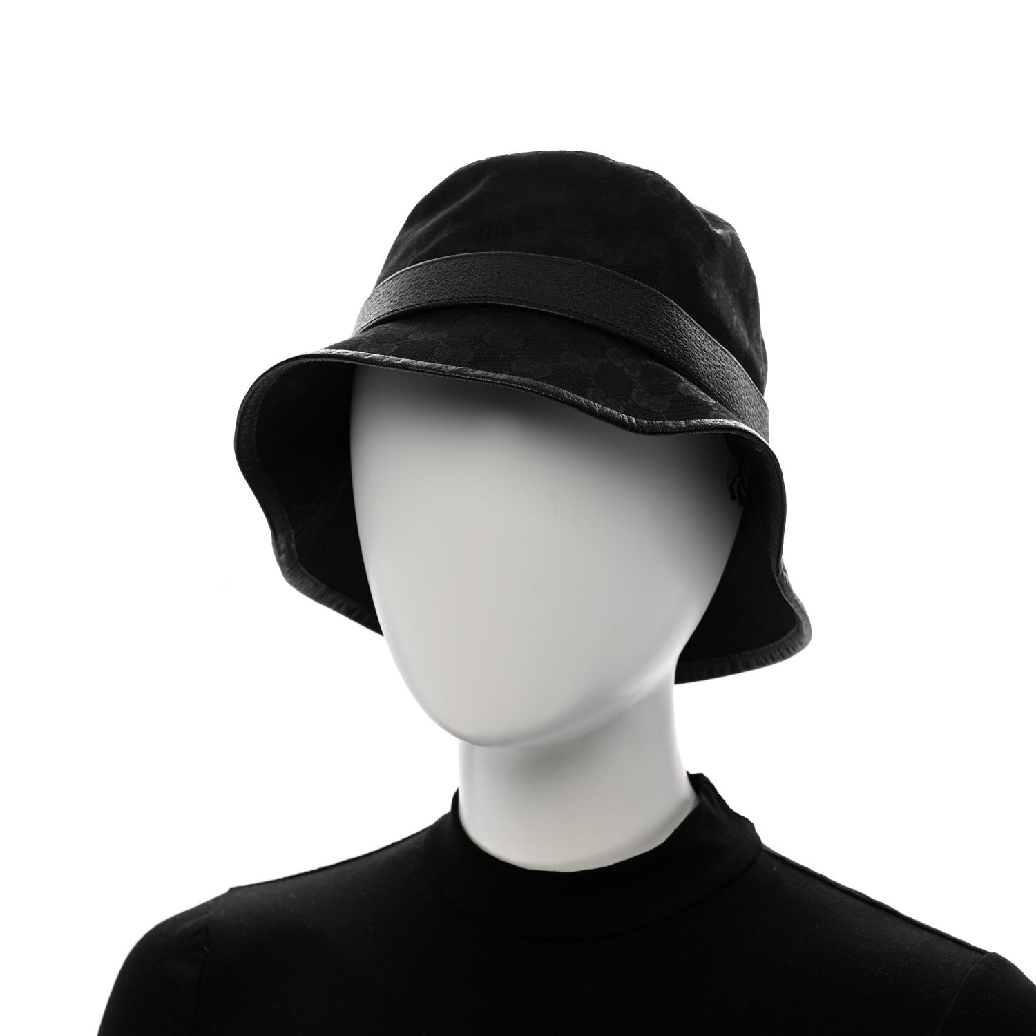 Gucci Monogram Textured Dollar Calfskin GG Jago Bucket Hat M Black 2 of 10