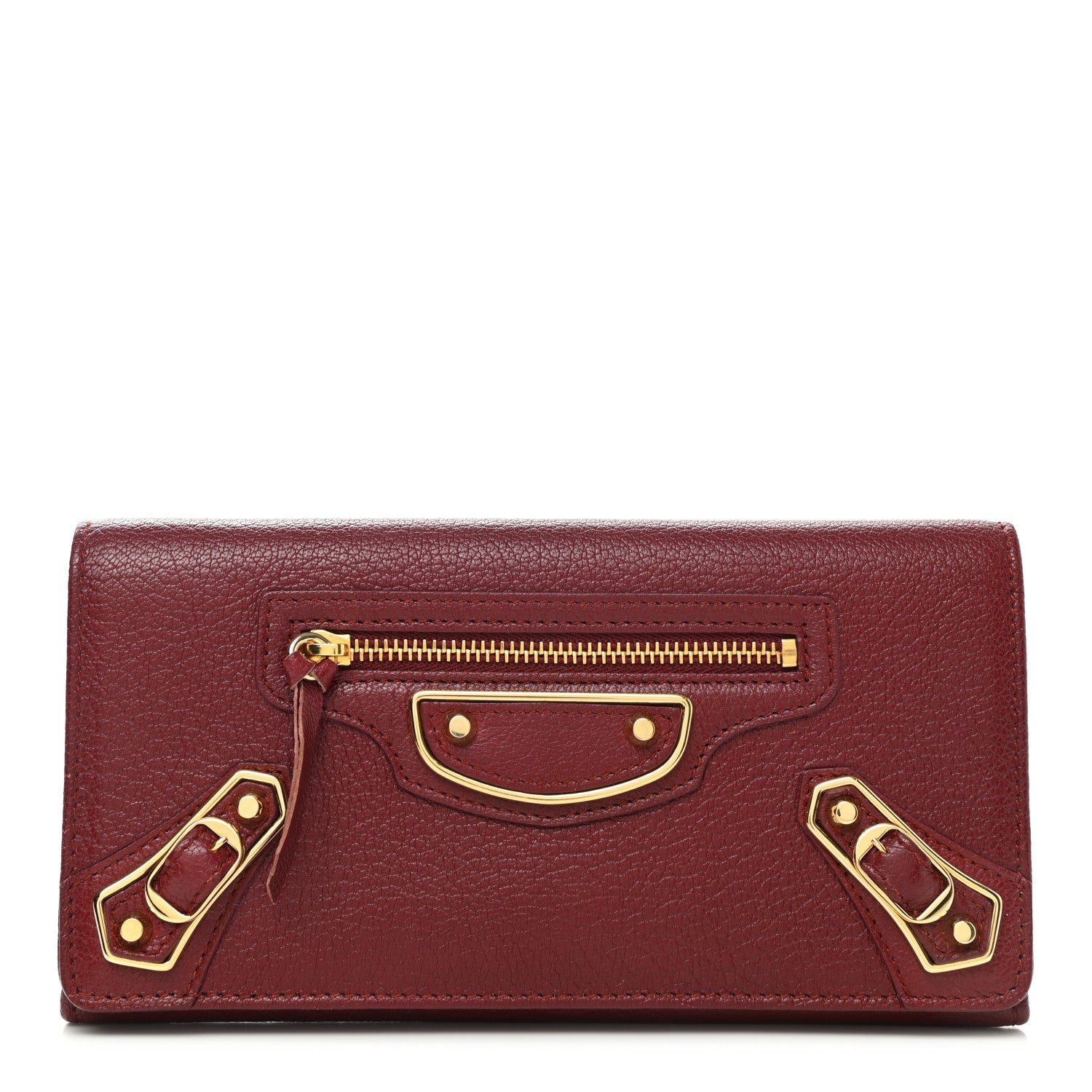 Balenciaga Chevre Gold Metallic Edge Hardware Money Wallet Bordeaux 1 of 8