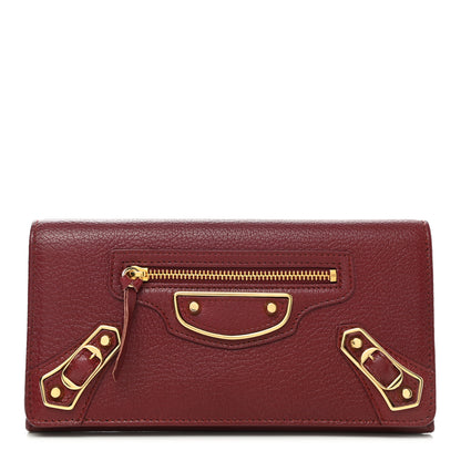 Balenciaga Chevre Gold Metallic Edge Hardware Money Wallet Bordeaux 1 of 8