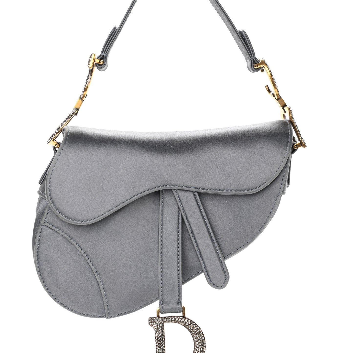 Satin Crystal Mini Saddle Bag Blue Gray