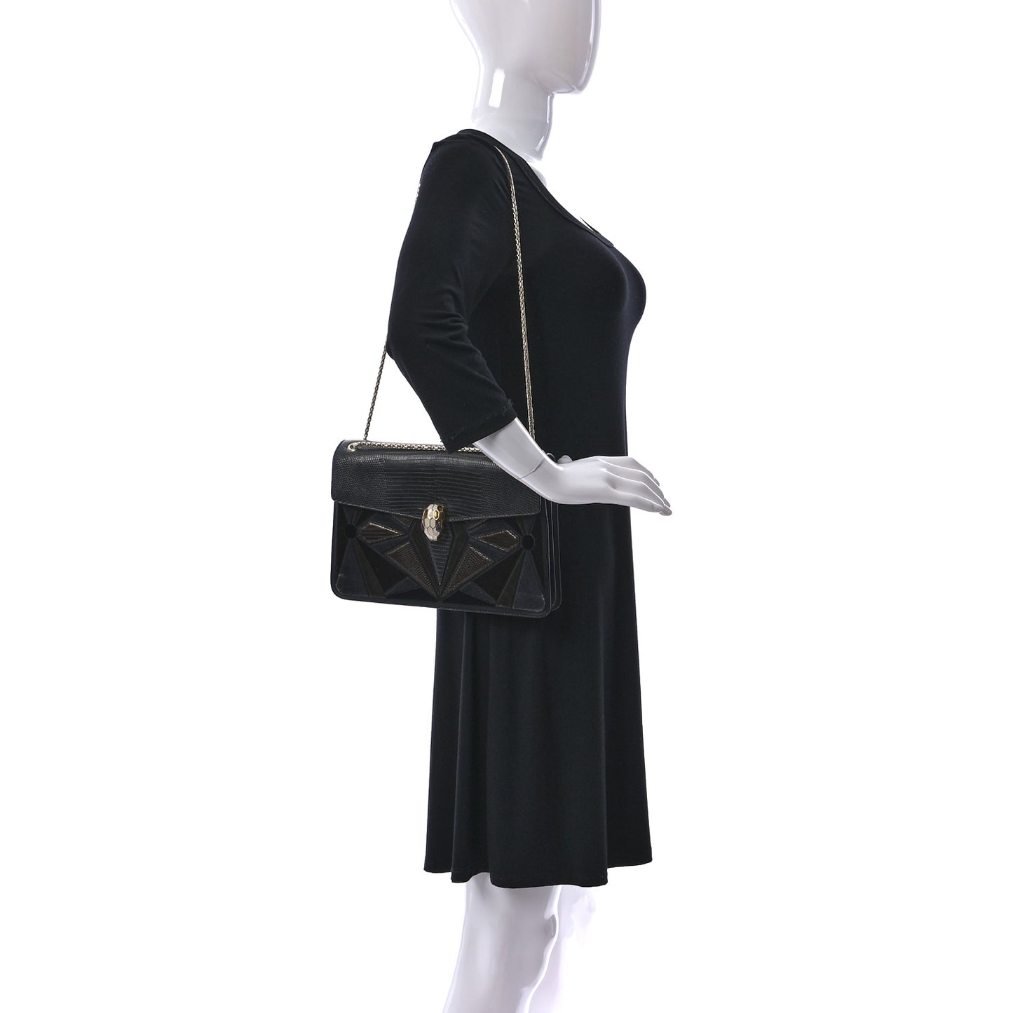 Lizard Serpenti Forever Shoulder Bag Black Multicolor