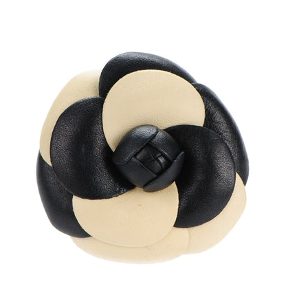 Chanel Lambskin Camellia Brooch Black Beige 1 of 3