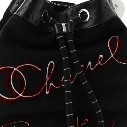Chanel Wool Calfskin Embroidered Paris Hamburg Drawstring Backpack Black 8 of 10