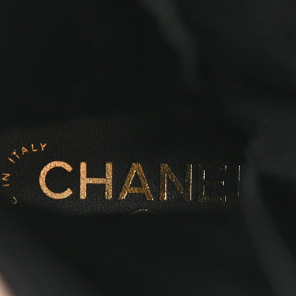 Chanel Calfskin Quilted Logo Lace Up Tall Combat Boots 37.5 Black 7 of 14