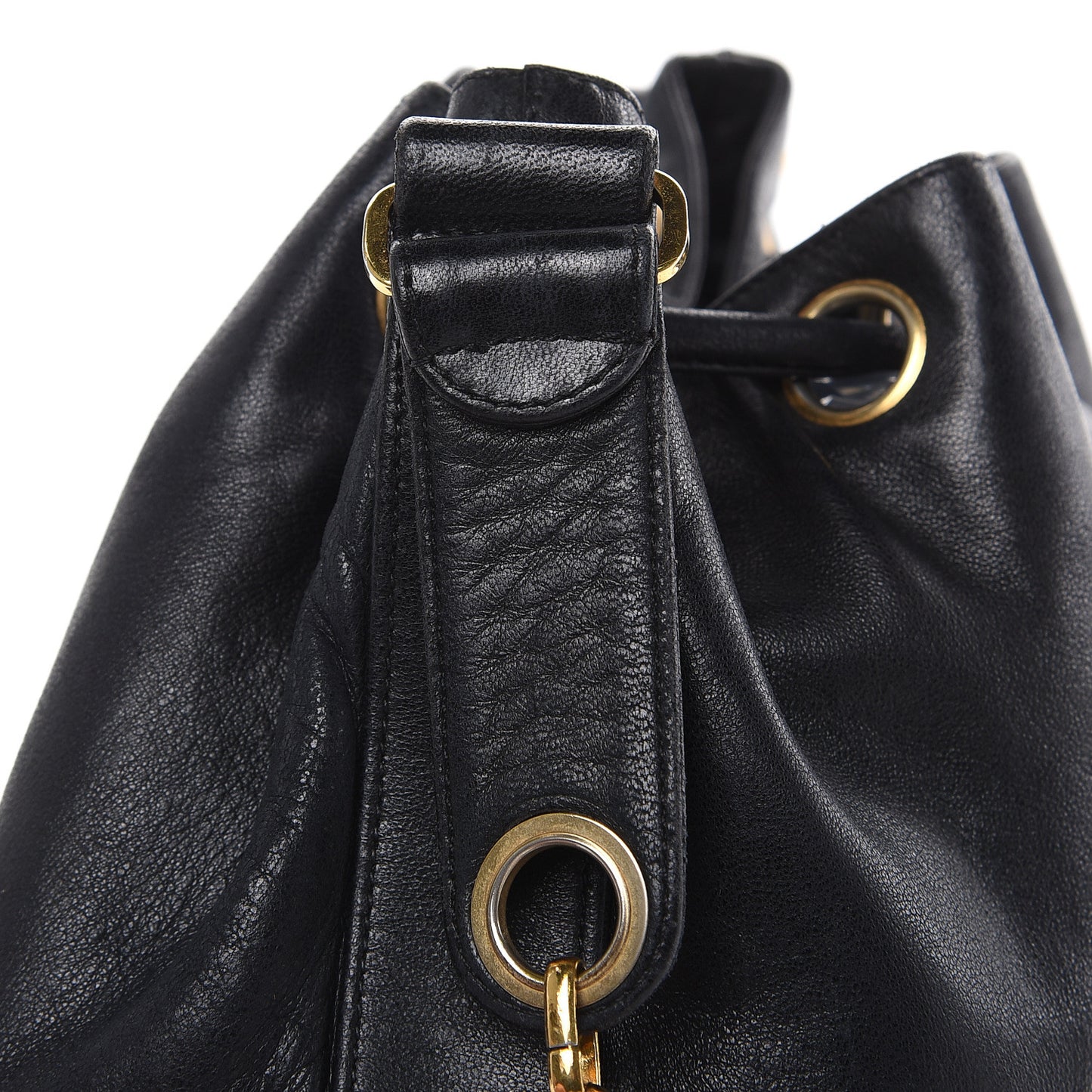 Lambskin CC Drawstring Shoulder Bag Black