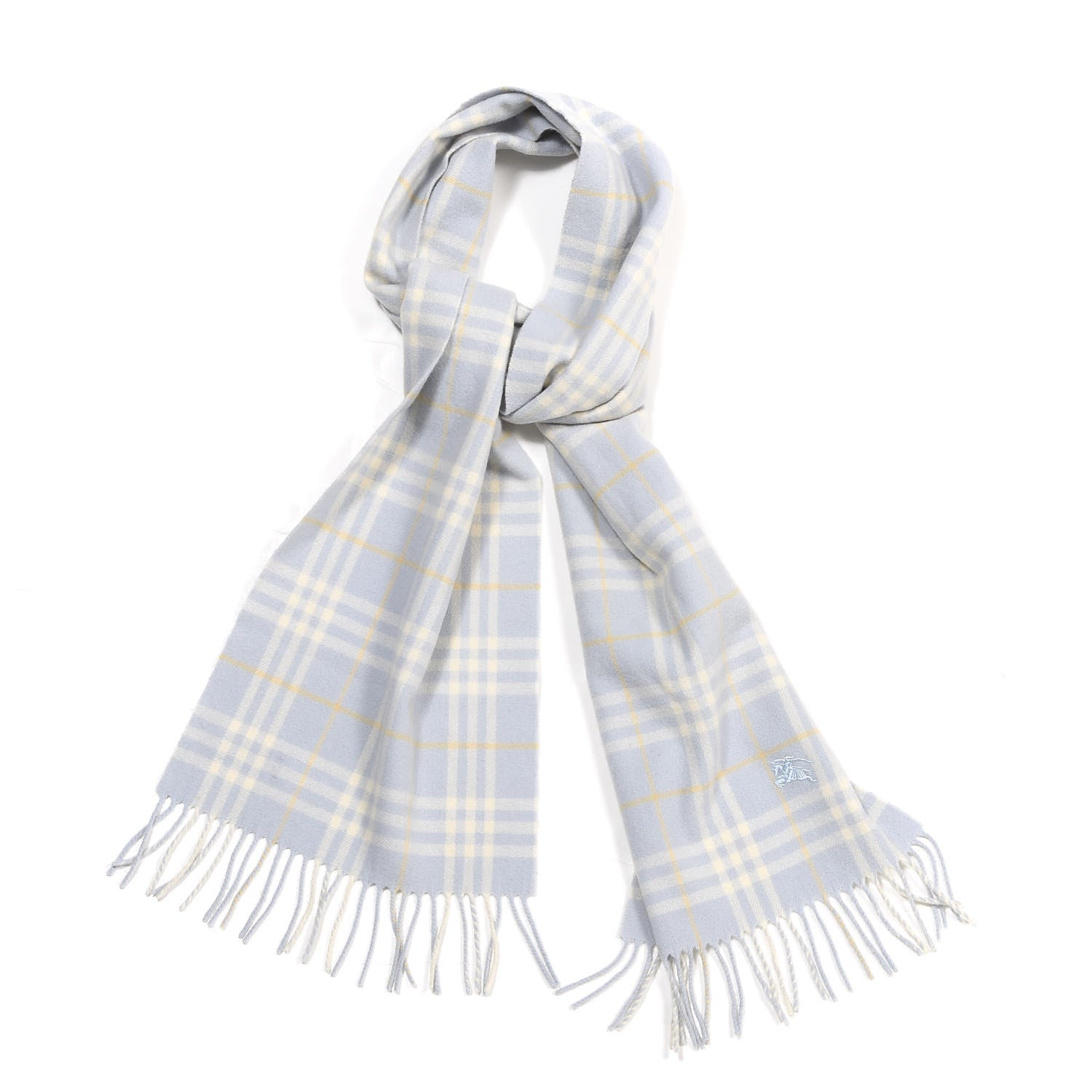 Burberry Lambswool Check Fringe Scarf Light Blue 1 of 5