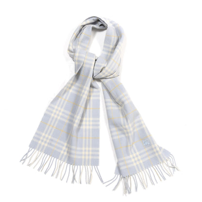 Burberry Lambswool Check Fringe Scarf Light Blue 1 of 5