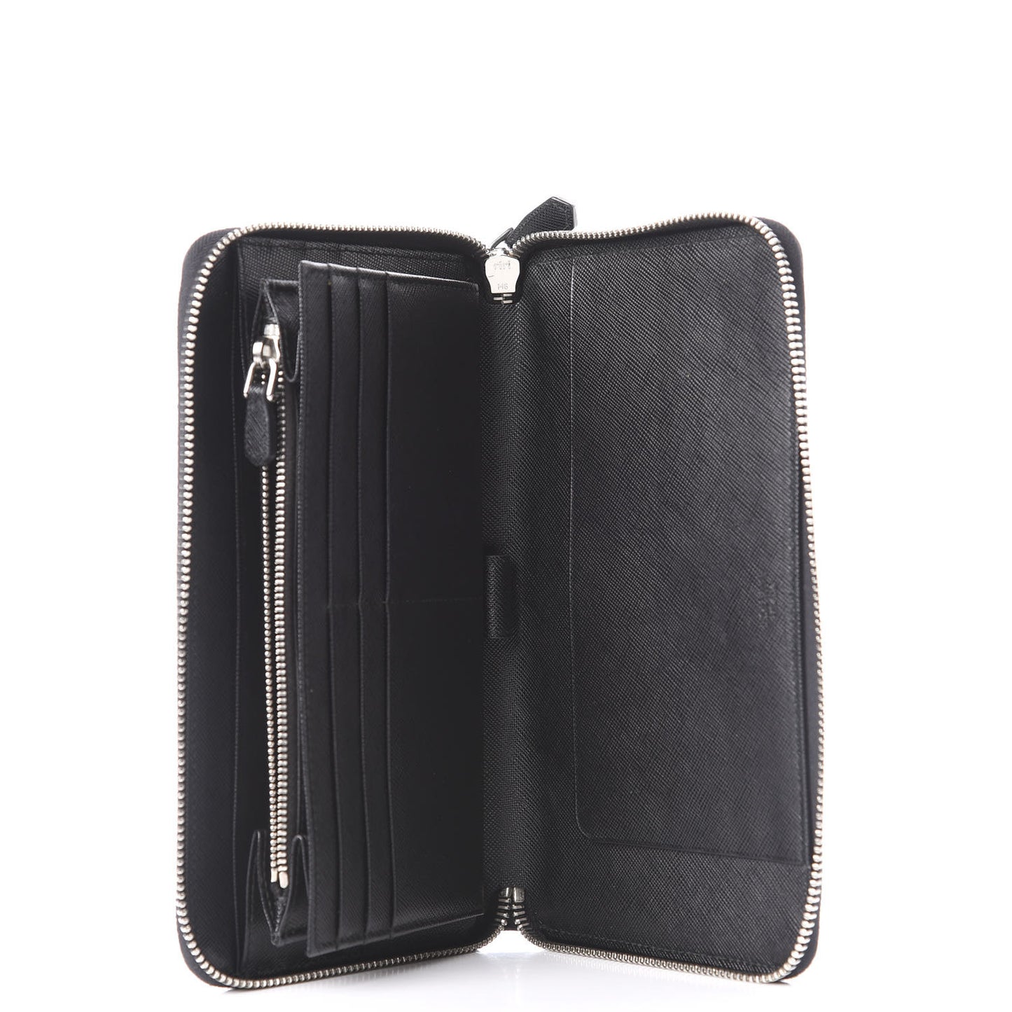 Saffiano Metal Large Zip Around Travel Wallet Black