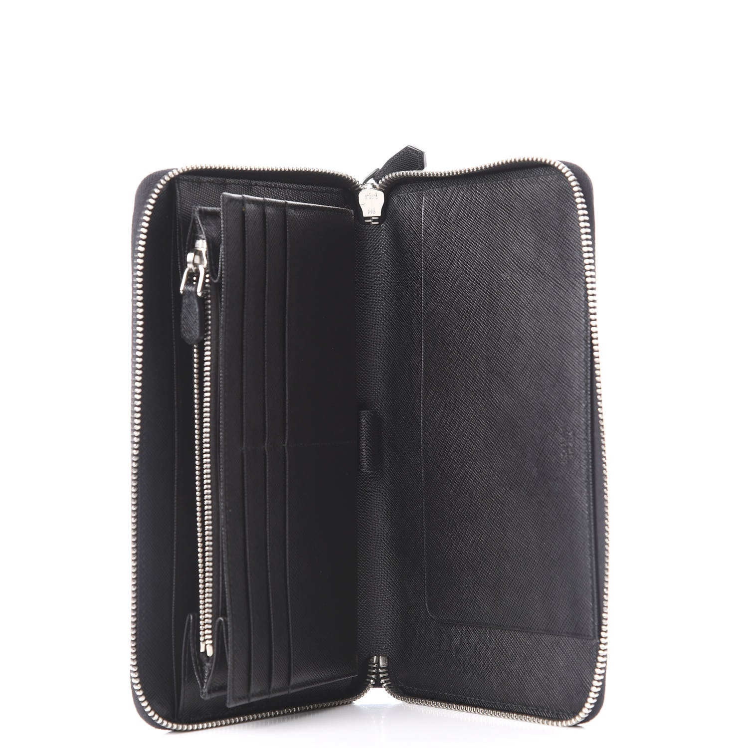 Prada Saffiano Metal Large Zip Around Travel Wallet Black 5 of 10
