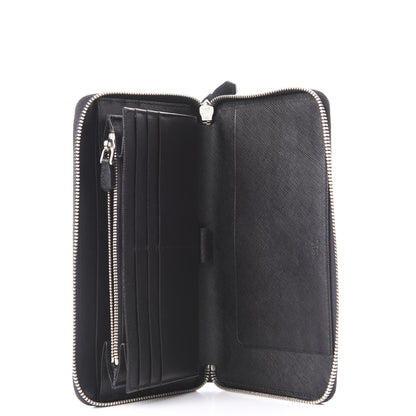 Prada Saffiano Metal Large Zip Around Travel Wallet Black 5 of 10