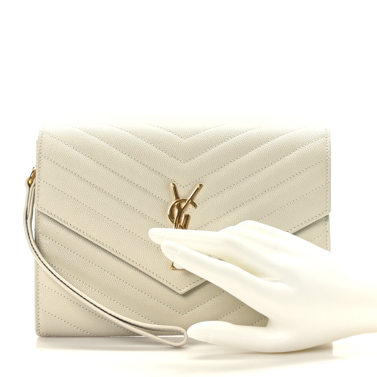 Saint Laurent Grain De Poudre Matelasse Chevron Monogram Envelope Clutch Blanc Vintage 2 of 9