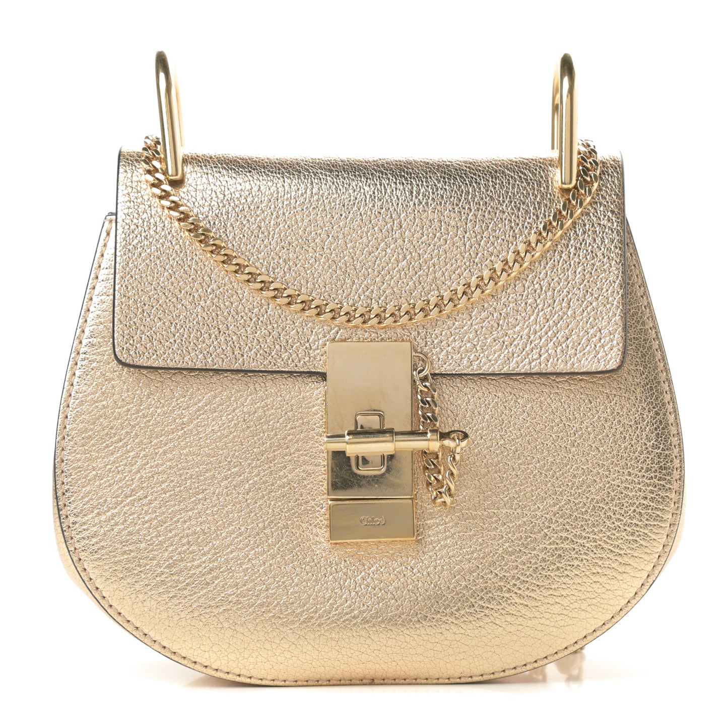 Metallic Goatskin Mini Drew Shoulder Bag Pale Gold