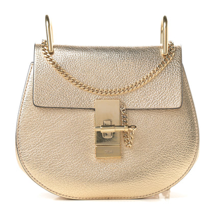 Chloe Metallic Goatskin Mini Drew Shoulder Bag Pale Gold 1 of 11