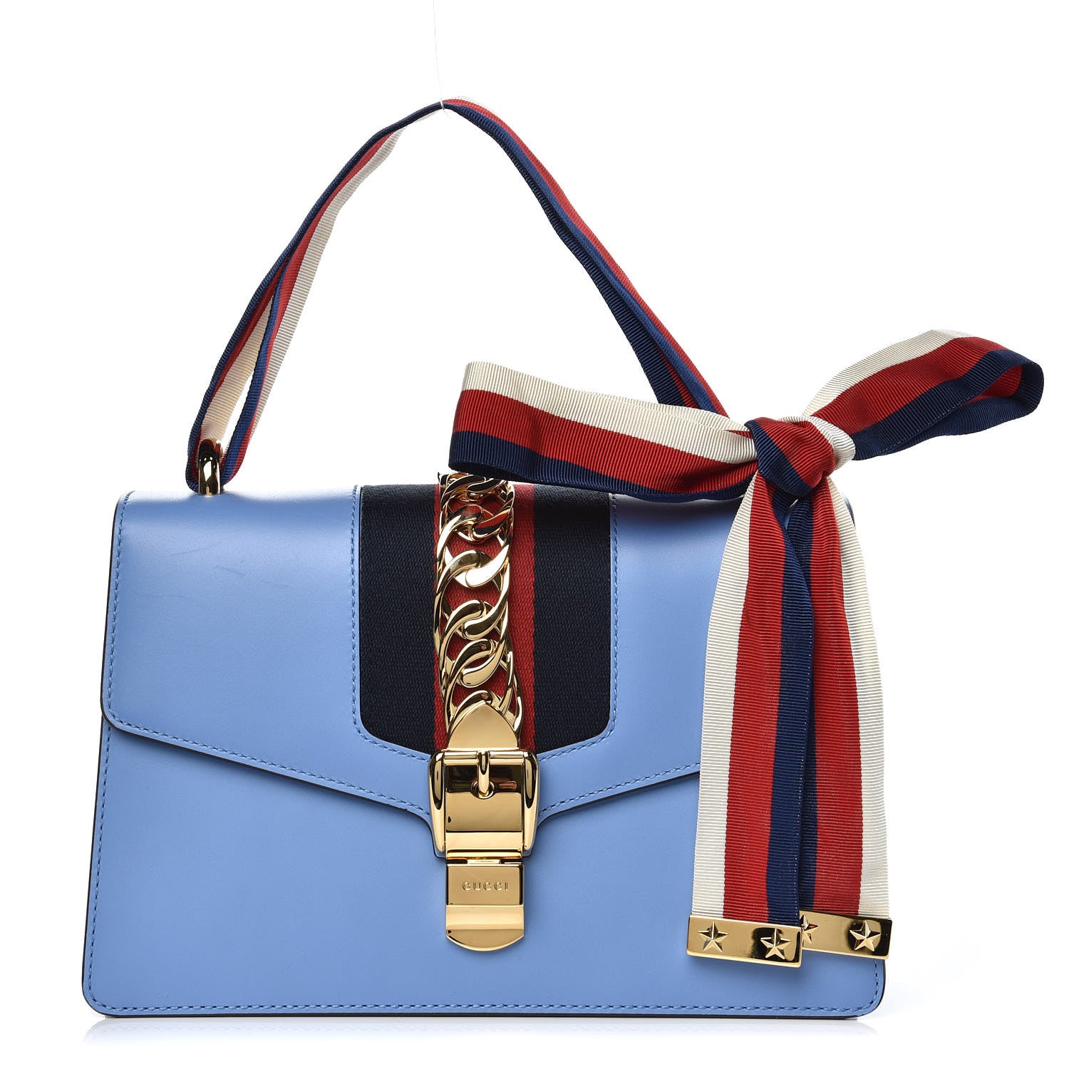 Gucci Calfskin Small Sylvie Shoulder Bag Clear Sky Blue 1 of 10
