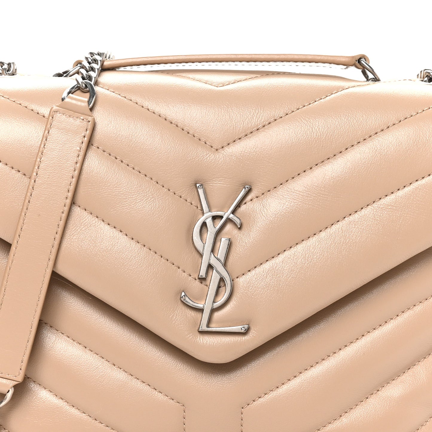 Calfskin Y Quilted Monogram Small Loulou Chain Satchel Dark Beige
