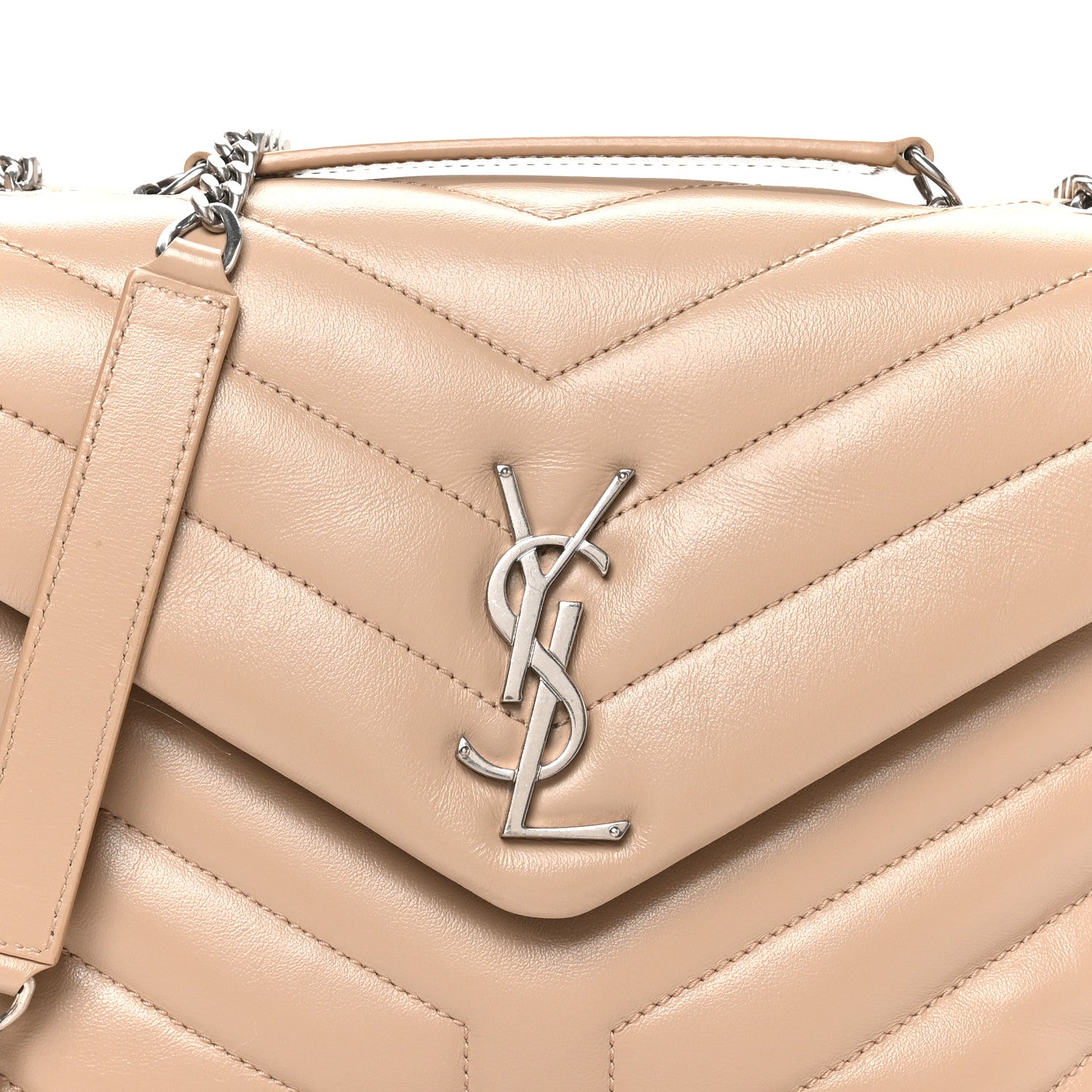 Saint Laurent Calfskin Y Quilted Monogram Small Loulou Chain Satchel Dark Beige 8 of 11