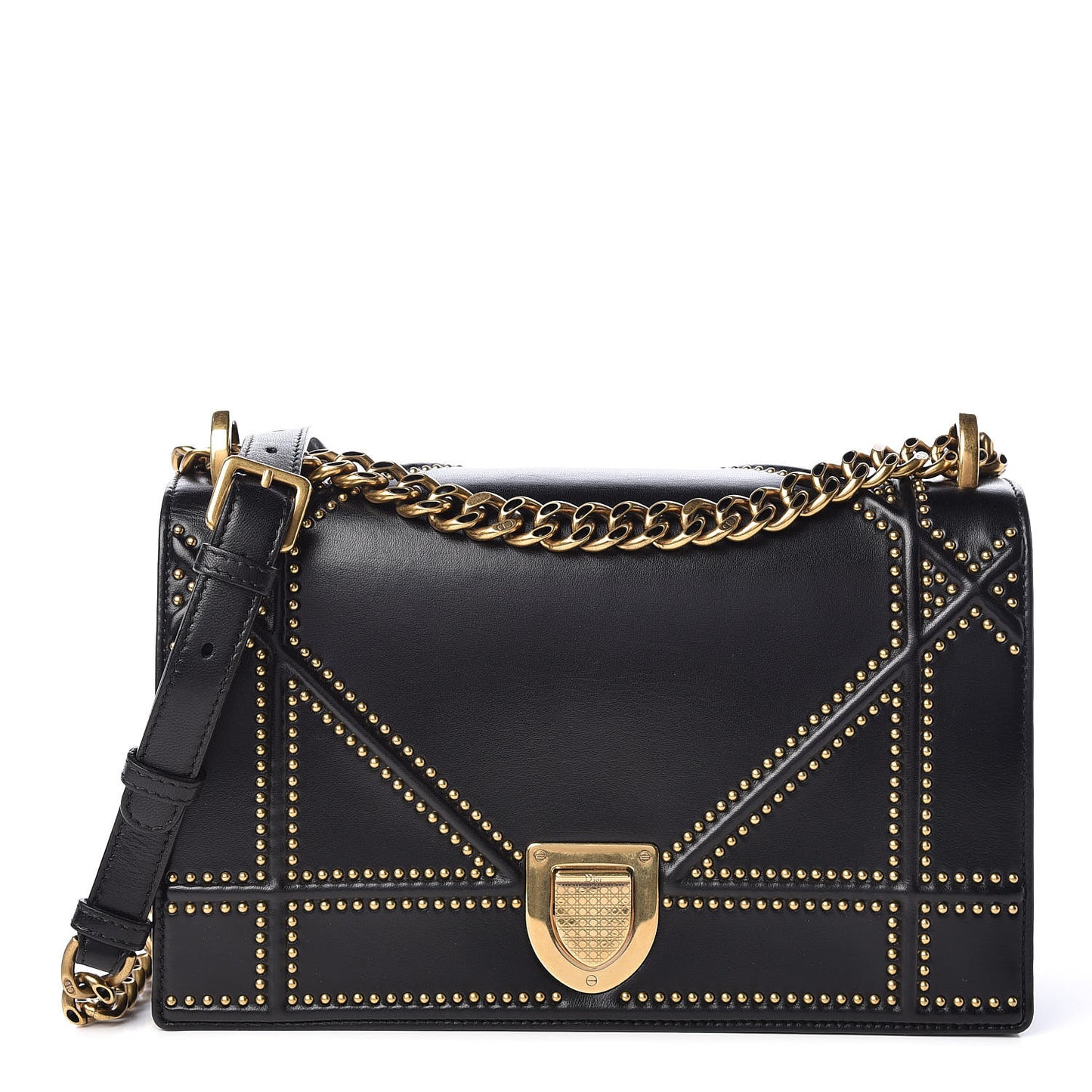 Lambskin Studded Medium Diorama Flap Bag Black