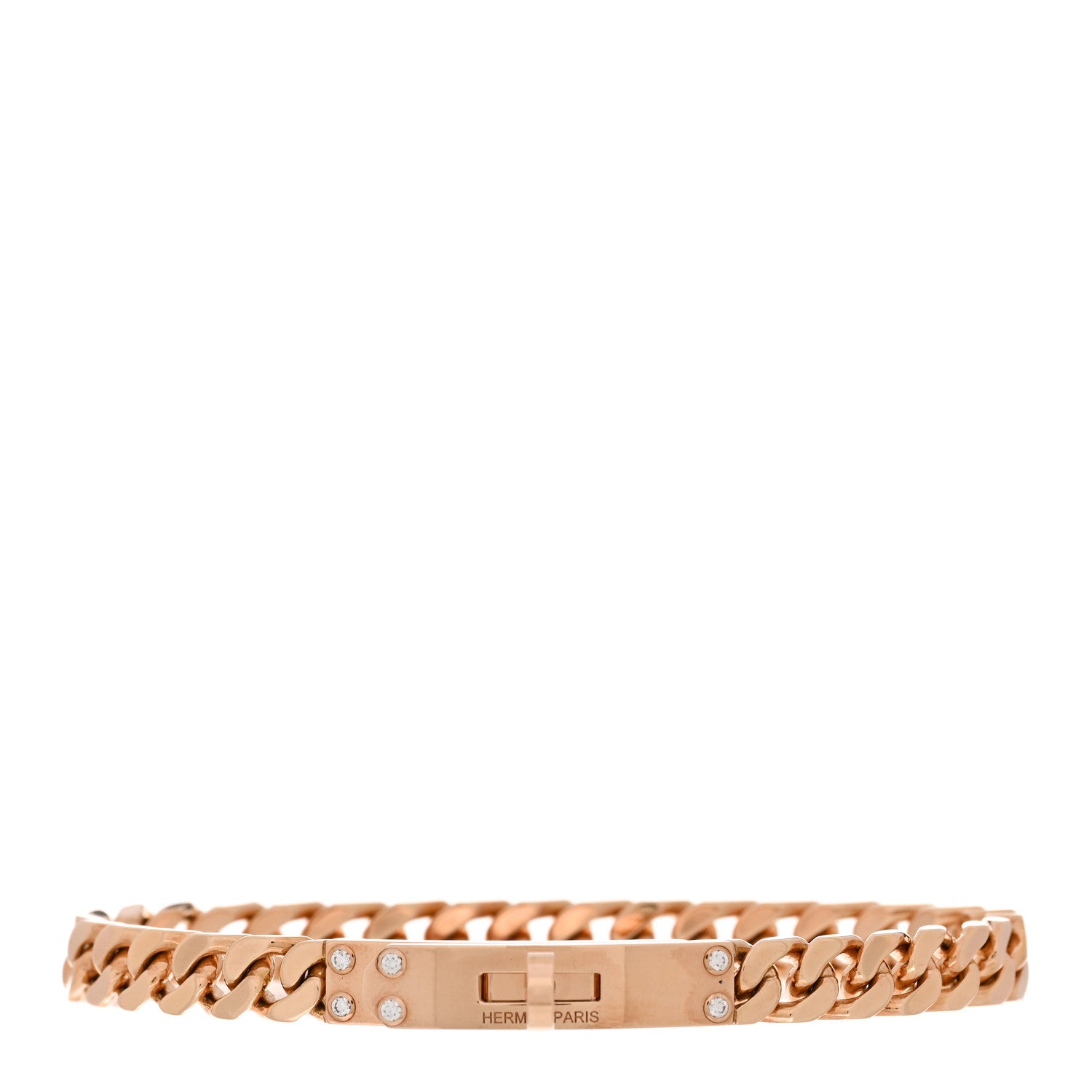 Hermes 18K Rose Gold Diamond PM Kelly Chaine Bracelet LG 1 of 4
