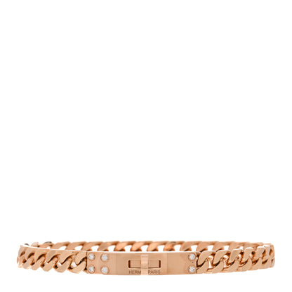 Hermes 18K Rose Gold Diamond PM Kelly Chaine Bracelet LG 1 of 4