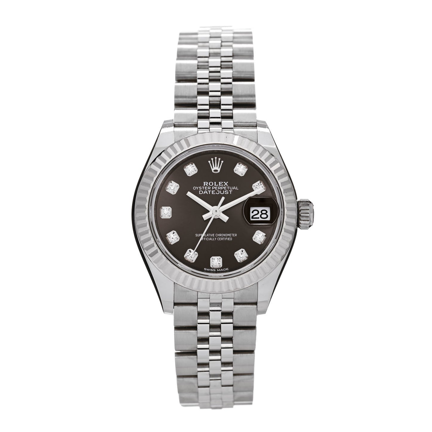 Stainless Steel 18K White Gold Diamond 28mm Oyster Perpetual Datejust Watch Dark Grey 279174