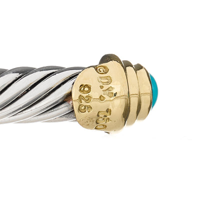 David Yurman Sterling Silver 18K Yellow Gold Turquoise 4mm Cable Kids Birthstone Bracelet 3 of 3
