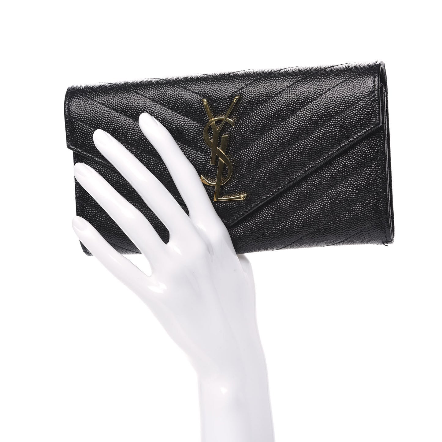 Grain De Poudre Matelasse Chevron Monogram Flap Wallet Black